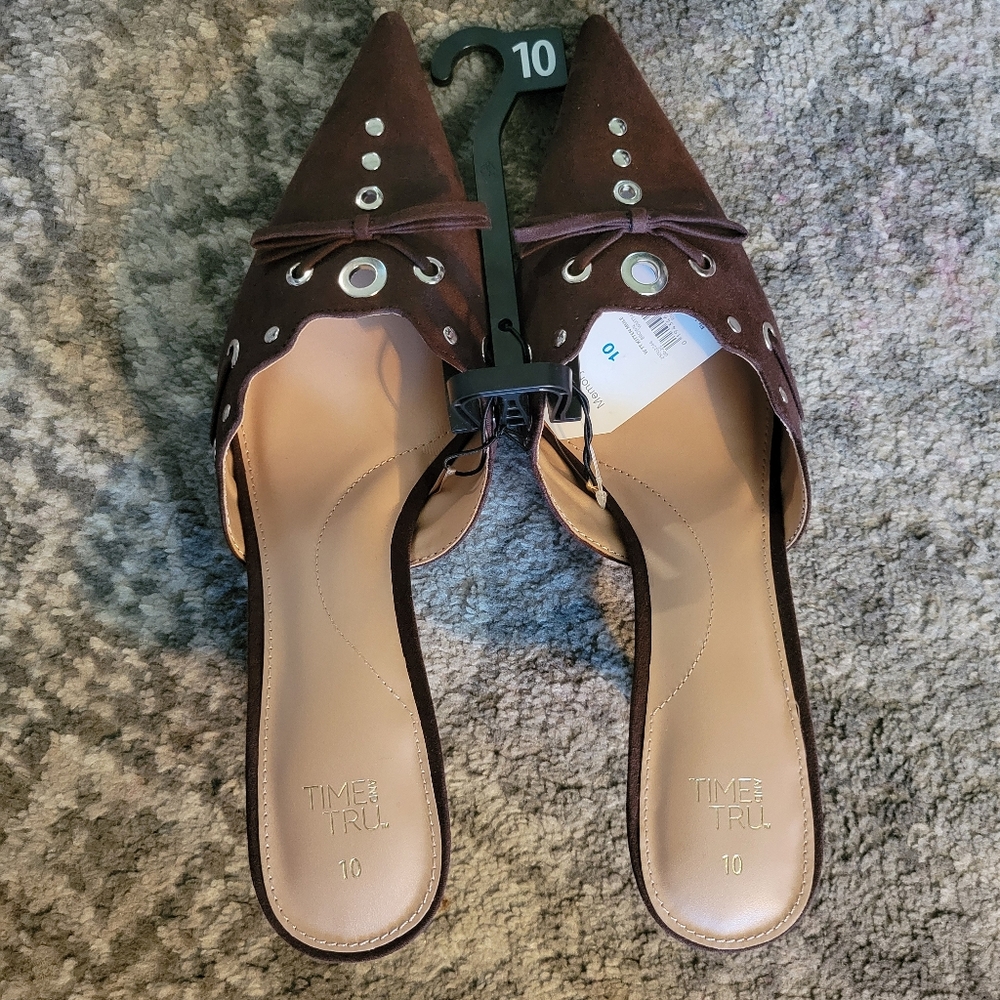 NWT Time and Tru Women's Studded Kitten Heel Mules In Brown Size 10 - Picture 7 of 12
